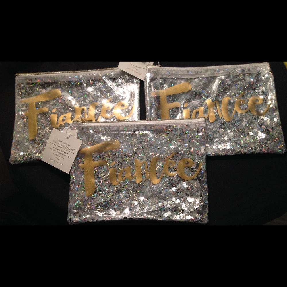 'FIANCÉ' Glitter Confetti Makeup Gift Bag  8"x6"